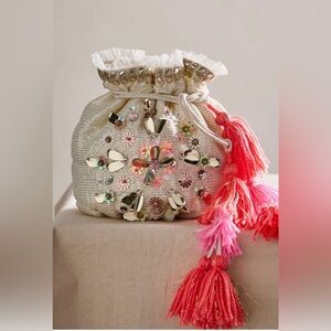 Free People Seasons Sparkle Mini Drawstring Bag with Pink Tassels